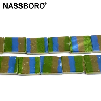 21 mm kwadratowy kształt Zielony Niebieski pasek drukowana umywalka koraliki kamień naturalny koraliki do wyrobu biżuterii handmade naszyjnik materiały rzemieślnicze