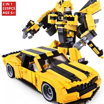 225шт transformacja robot zabawka żółty samochód Brinquedos cegły miasto DIY twórca bloki zestawy edukacyjne zabawki dla dzieci