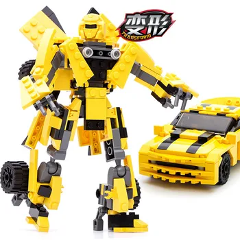 225шт transformacja robot zabawka żółty samochód Brinquedos cegły miasto DIY twórca bloki zestawy edukacyjne zabawki dla dzieci