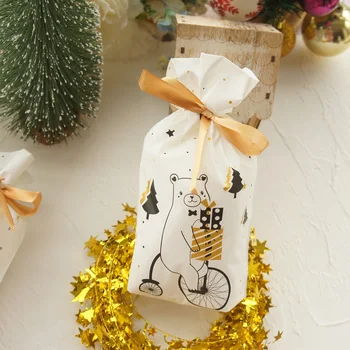 23.5*14.5 cm 50szt różowy, biały, boże Narodzenie, niedźwiedź, łoś design torba na Christmas party prezent opakowania z tworzyw sztucznych torby z taśmą