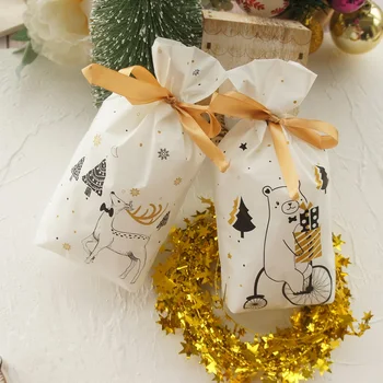 23.5*14.5 cm 50szt różowy, biały, boże Narodzenie, niedźwiedź, łoś design torba na Christmas party prezent opakowania z tworzyw sztucznych torby z taśmą