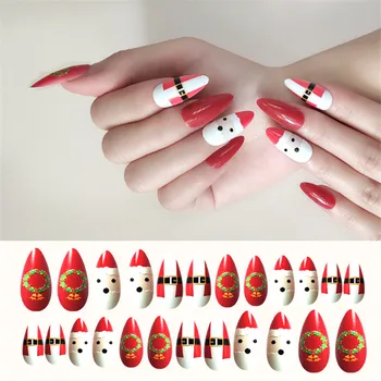 24 szt./karton. świąteczne fałszywych paznokcie wymienny Szpilki Nail Art porady manicure sztuka prasy na sztuczne DIY paznokcie z samoprzylepnymi kartami