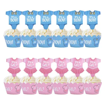 24шт It ' s a Boy/Girl Cake Topper Cupcake Wrapper Set Birthday Party Cake Decor Baby Shower Gender Reveal Party Supplies