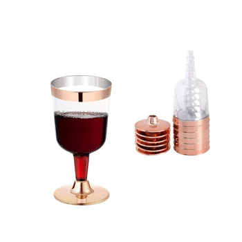 25szt 6 uncji różowe złoto kieliszek do wina jednorazowe бронзирующий Puchar plastikowy filtr powietrza Puchar poprawiny naczynia lody, koktajl Puchar zestaw