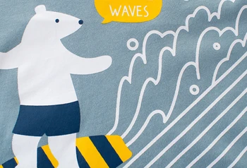 27kids kreskówka zwierząt niedźwiedź surfing drukowania koszulki do letnich dzieci dla dzieci topy koszulki t-shirt bawełna chłopcy dziewczynki spodenki odzież