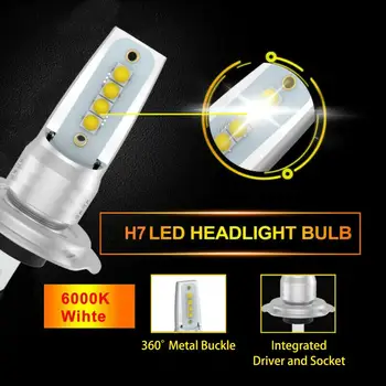 2PCS H7 LED Far Conversion Set Cob Bulb 110W /10000LM White Low light bulbs 6000K Super Bright