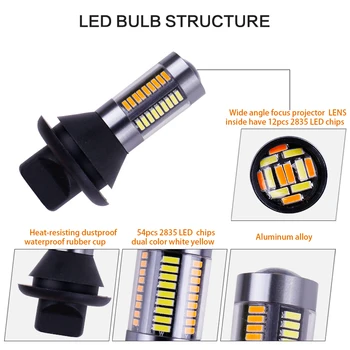 2Pcs T20 W21W 1156 Ba15s P21W PY21W Bau15s LED Turn Signal Light DRL Canbus No Error Dual Color LED Car light White Amber