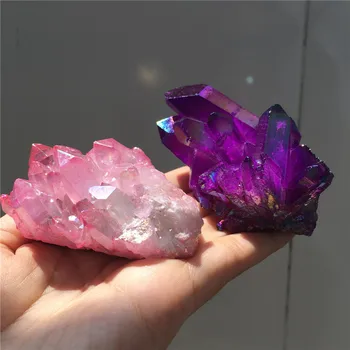 2szt dość galwaniczna różowa i fioletowa aura kwarcowy kryształ klaster uzdrawiające kryształy do dekoracji domu lub ozdoba party