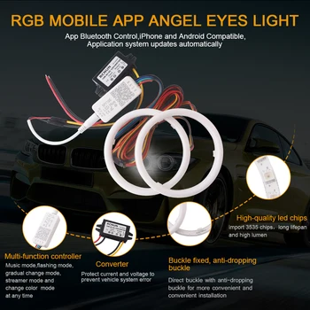 2X aplikacja RGB kolorowe 60 mm 70 mm 80 mm 90 mm 95 mm 100 mm 110 mm 120 mm bawełna oczy anioła Halo pierścień silniki samochodowe DRL mgła, światło, dekoracje