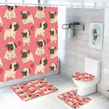3/4 szt. cartoon pies zasłony prysznicowe zestawy Mops psy domowe zestawy zestaw do łazienki 3D print buldog Świąteczny prezent zestawy łazienkowe