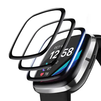 3 szt 3D zakrzywione ostrze pełne pokrycie miękka folia ochronna pokrywa ochrona dla Fitbit Sense/Versa 3 Watch Screen Protector Case