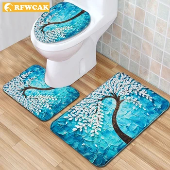 3 szt./kpl. dywanik do łazienki 3D Kwiat drukuj antypoślizgowy dywanik do łazienki dywaniki deska sedesowa pokrywa zbiornika dywan świąteczne dekoracje dla domu