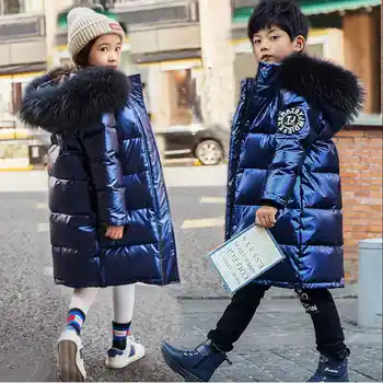 -30 Rosyjska zima śnieg garnitur 2020 ubrania dla dziewczyn ciepły dół kurtki wodoodporne odkryty płaszcz z kapturem chłopcy dzieci parku odzież ze sztucznego futra