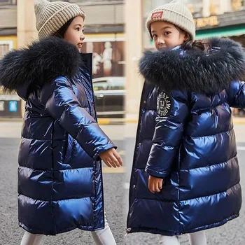 -30 Rosyjska zima śnieg garnitur 2020 ubrania dla dziewczyn ciepły dół kurtki wodoodporne odkryty płaszcz z kapturem chłopcy dzieci parku odzież ze sztucznego futra