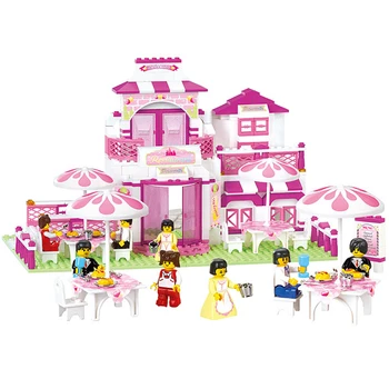 306шт różowa Księżniczka zamek bloki zabawki dom DIY romantyczna restauracja blok konstrukcyjny cegła dla dzieci, dziewczyn prezent na Urodziny
