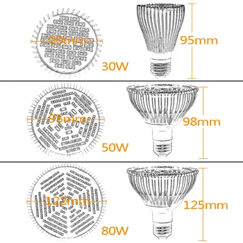 30W/50W/80W Led Grow Light Full Spectrum UV+IR E27 Grow Light For Flowing Bloom Plant Hydroponics System LED Lamp AC85~265V