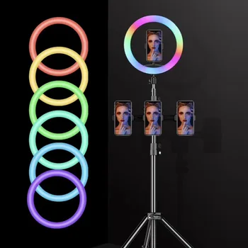 33 cm RGB Ściemniania led selfie pierścień światła pełny kolor 10 13 cali telefon, aparat foto video makijaż lampy