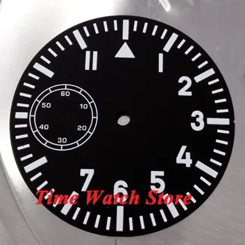 38,9 mm czarny sterylne dial fit 6497 przednia tarcza zegara niebieskie świecące białe etykiety D19