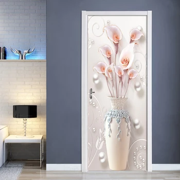 3D gem Wazon kwiat 3D drzwi naklejka PVC wodoodporny samoprzylepne naklejki na ściany Salon drzwi Sypialni wystrój domu naklejki ścienne