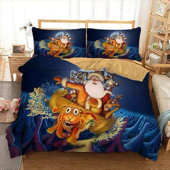 3D happy christmas zestaw pościeli xmas kołdrę poszewka na poduszkę twin full queen king size blue bedclothes 3szt home textiles drop