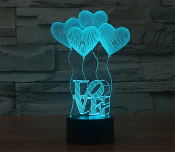 3D kolorowe lampa Love Heart Balloon romantyczny prezent na ślub żony zakochanych Walentynki Baby Night Table Lamp Drop Ship