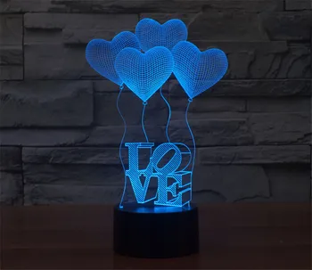 3D kolorowe lampa Love Heart Balloon romantyczny prezent na ślub żony zakochanych Walentynki Baby Night Table Lamp Drop Ship