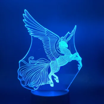 3D lampa Pegaz koloru zmiana nocna dla dzieci prezent na żywo sala 3D światło czujnik lampki nocne zwierzęta Led