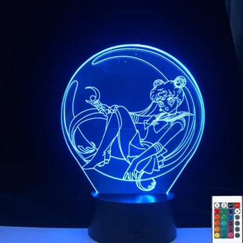 3D Led anime Sailor Moon rysunek nocne światła manga biurko lampa kreskówka dla domowego wystroju sypialni dla dzieci prezent 16 kolorów