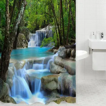 3D solidna kurtyna w duszy cuda wodospady zielony krajobraz przyrody łazienka Zamówienie: tkanina poliestrowa z tkaniny poliester