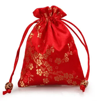 3szt wiśniowe kwiaty szablon mały pasek torby do pakowania biżuterii prezent torba dwupoziomowy jedwabny satynowa kieszeń do przechowywania Saszetki
