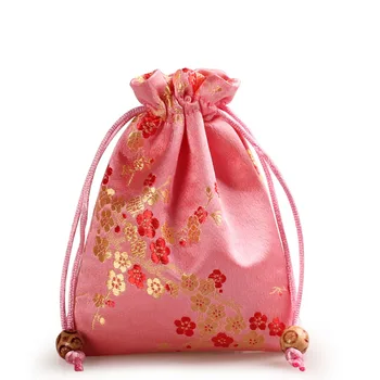 3szt wiśniowe kwiaty szablon mały pasek torby do pakowania biżuterii prezent torba dwupoziomowy jedwabny satynowa kieszeń do przechowywania Saszetki