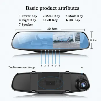 4.3 inch Car Dvrs Video Recorder Dash Cam 1080P Mirror Cam Car Dvr Camera loop Recording Motion Detection kamery cctv