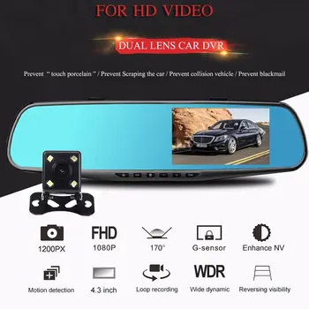 4.3 Inch kamera wsteczna Mirror Car Dvr Camera Hd 1080P Car Mirror Video Recorder with Rear View Camera Car Screen Mirror Dash Camera