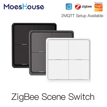 4 Gang Tuya ZigBee Wireless 12 Scene Switch Push Button Controller Battery Powered Automation Scenario for Devices Tuya