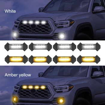 4 szt./kpl. 12V Car LED Grille Amber Lights przedni grill oświetlenia zestaw z wiązką przewodów do 2016-2020 Toyota Tacoma Accessories