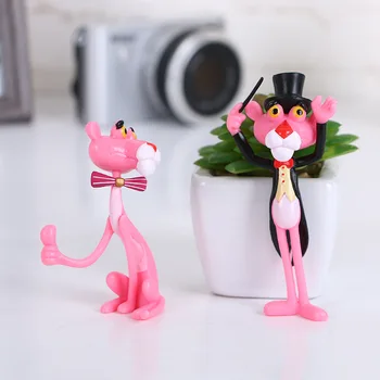 4 szt./lot Action & Toy Figures Pink Panther Cute Doll Micro Landscape Decoration Cartoon Naughty Leopard Model For Child Gift