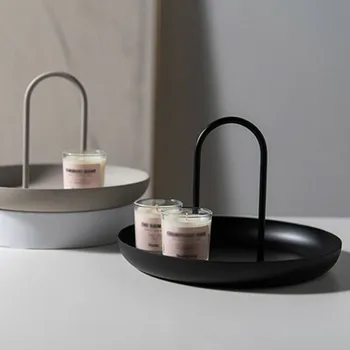40# Plastikowy Skandynawski Biały Okrągły Biżuteria Podajnik Salon Stół Kuchenny Jedzenie Pierścień Tace Do Przechowywania Sofa Taca Z Uchwytem Wystrój