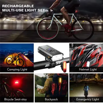4000mAh rowerowa reflektor 1200LM USB akumulator MTB 2T6 rowerowa światło z tylnym światłem 3 tryby reflektory led do jazdy na rowerze