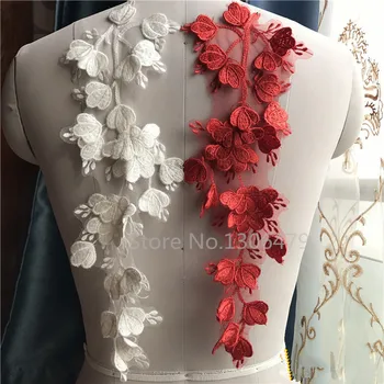 4Pieces/2Pair 3D Koronki patch wodorozcieńczalny suknia ślubna suknia ślubna akcesoria biały czerwony koronkowe kwiaty RS979