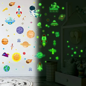 4szt Wszechświat fluorescencyjne naklejki świecące w ciemności naklejki na ściany planety naklejki na ściany wymienne ozdoby do sypialni dla dzieci