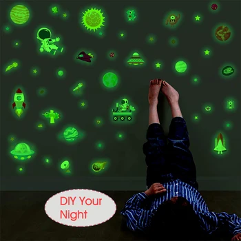 4szt Wszechświat fluorescencyjne naklejki świecące w ciemności naklejki na ściany planety naklejki na ściany wymienne ozdoby do sypialni dla dzieci