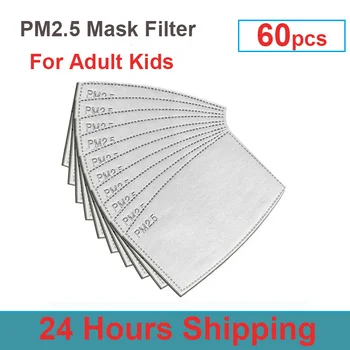 50/60шт 5-warstwowa PM25 5-warstwowa filtr Maska papier węgiel aktywny filtry do masek anty-kurz Dorosły Dziecko maska do twarzy filtr pm2.5