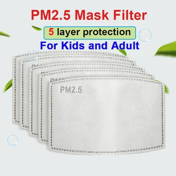 50/60шт 5-warstwowa PM25 5-warstwowa filtr Maska papier węgiel aktywny filtry do masek anty-kurz Dorosły Dziecko maska do twarzy filtr pm2.5