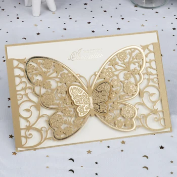50szt motyl eleganckie cięcie laserowe wesele zaproszenie biznes Kartkę z życzeniami indywidualne ślubne dekoracje świąteczne akcesoria