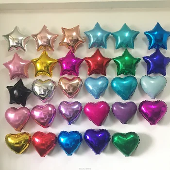 50szt pięcioramienna gwiazda w kształcie serca folia balon 10 cali ślub urodziny wystrój czysty kolor, metalowe, nadmuchiwane globusy zabawki