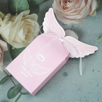 50szt różowy dziecko anioł cukierki pudełko rzecz i pudełka z taśmą Baby Shower DIY dla dzieci Urodziny przyjęcie Świąteczne ozdoby