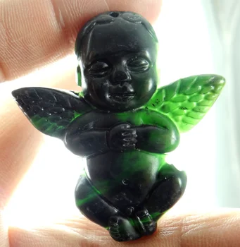52*50Wholesale naturalny chiński czarny zielony kamień ręczne zewnętrzny posąg Amora amulet naszyjnik tworzenia biżuterii