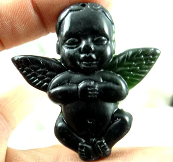 52*50Wholesale naturalny chiński czarny zielony kamień ręczne zewnętrzny posąg Amora amulet naszyjnik tworzenia biżuterii