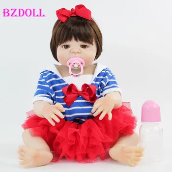 55 cm pełna Silikon Reborn Baby Doll Toy winylu noworodka niemowlaki Księżniczka dziewczyna Bonecas Bebe Alive do kąpieli zabawki maluch piękny prezent na Urodziny