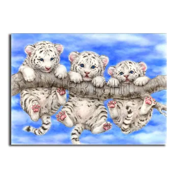 5D Diamond Painting Cross Stitch Three Puppy Tiger Diamond Embroidery Scenery Full Square Drill Picture of Rhinestones YH